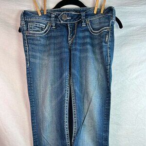 Silver TUESDAY Jeans Low Rise Embellished 26/31 Boho Bikercore Festival Rodeo